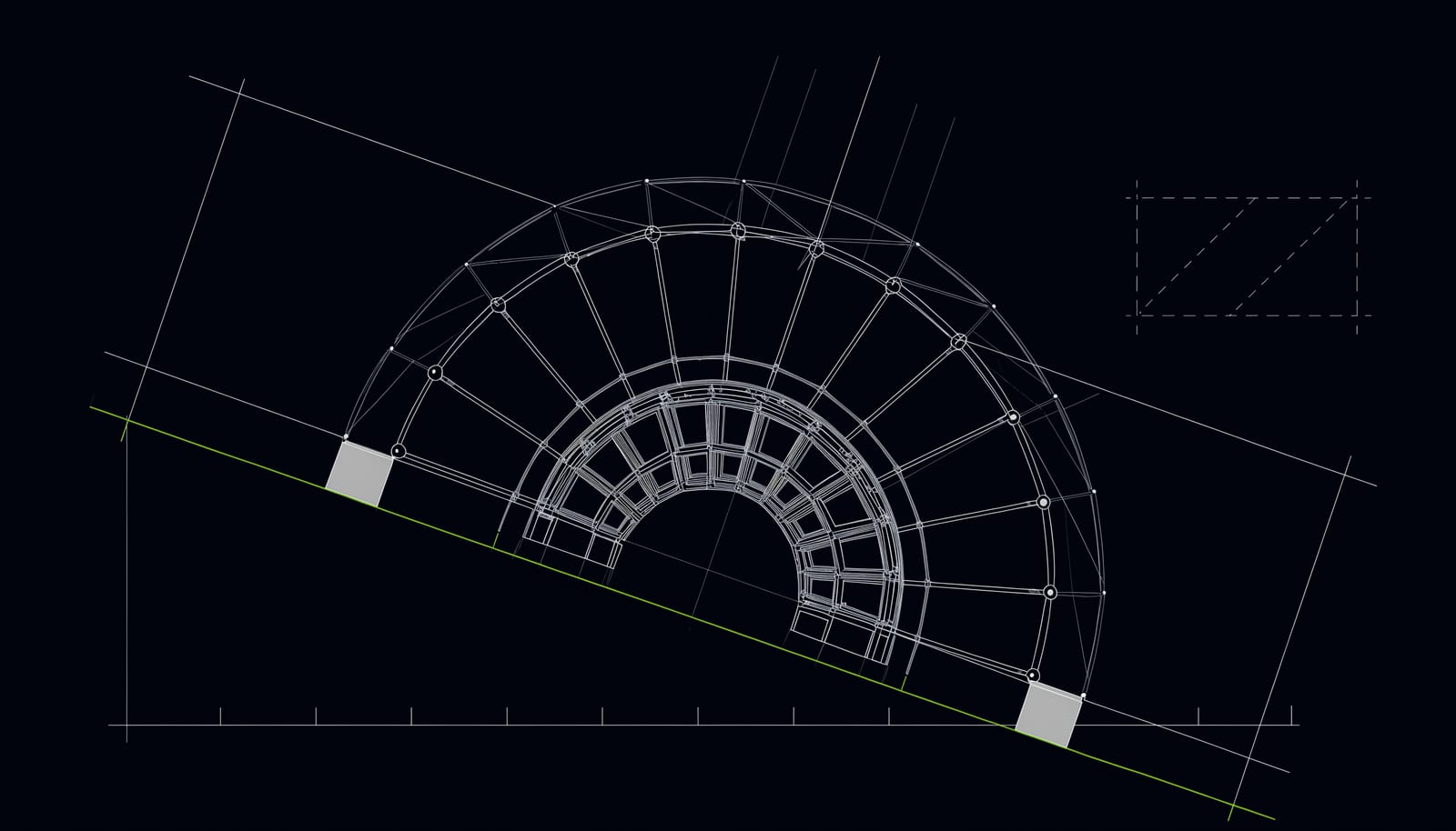 Technical illustration of a steel arch cross-section with dimensioning marks